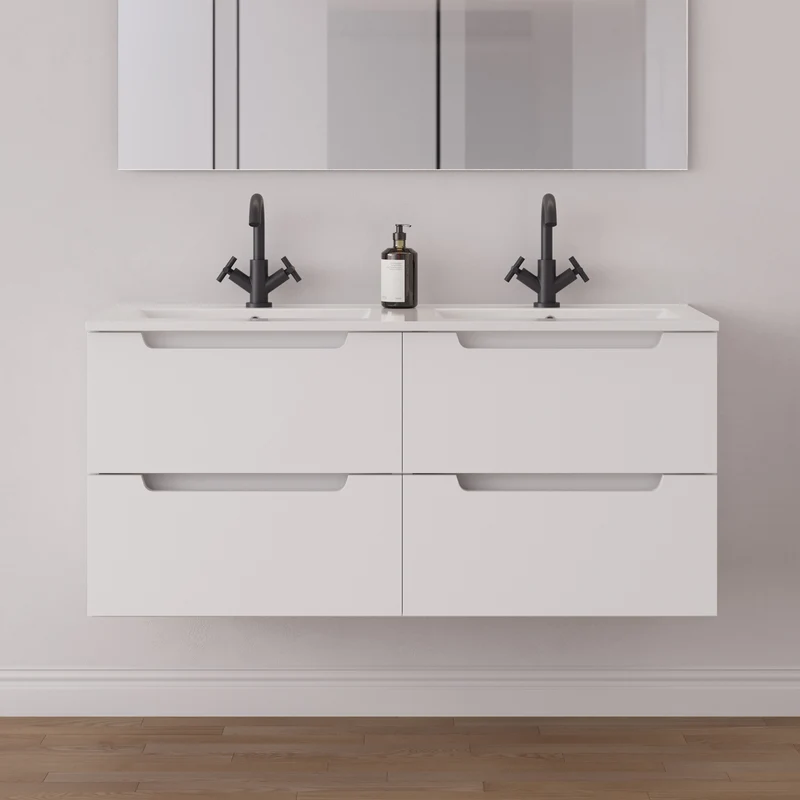 Meuble de salle de bain 140cm double vasque - 4 tiroirs - SONRIZA