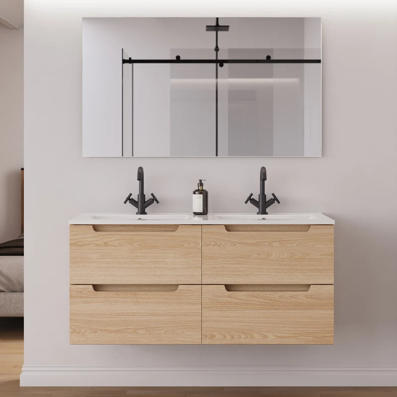Meuble de salle de bain 140cm double vasque - 4 tiroirs - SONRIZA
