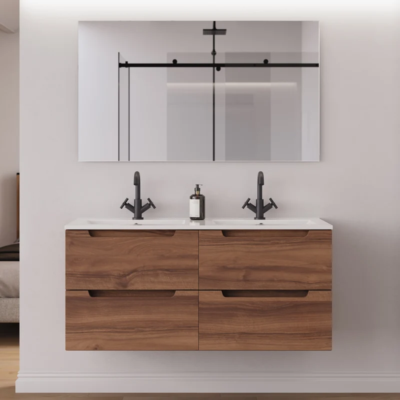 Meuble de salle de bain 140cm double vasque - 4 tiroirs - SONRIZA