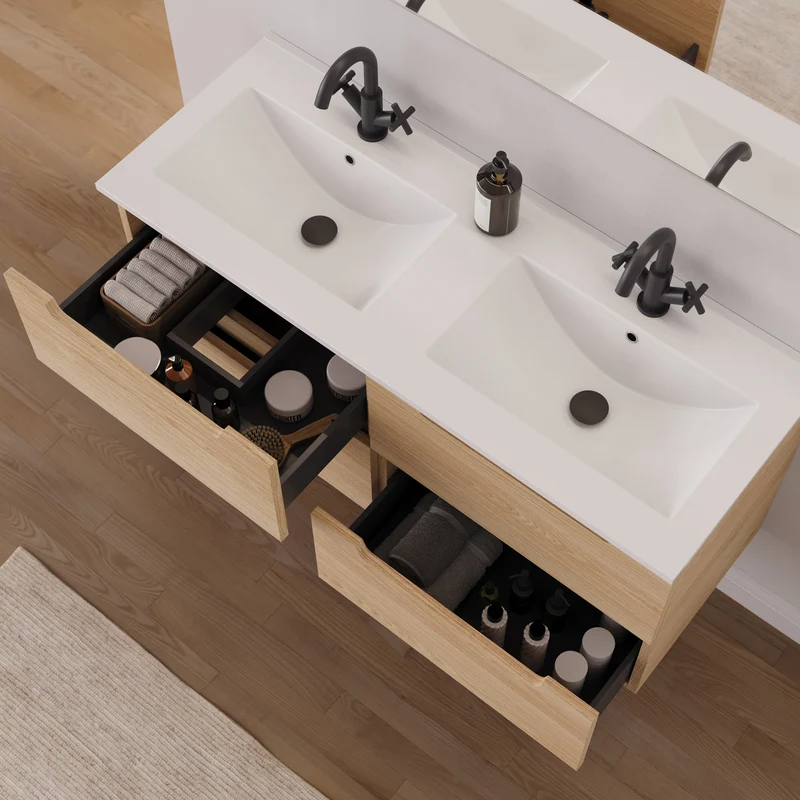 Meuble de salle de bain 140cm double vasque - 4 tiroirs - SONRIZA