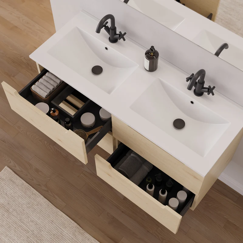 Meuble de salle de bain 140cm double vasque - 4 tiroirs - SONRIZA