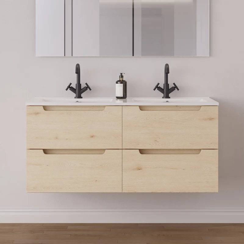 Meuble de salle de bain 140cm double vasque - 4 tiroirs - SONRIZA