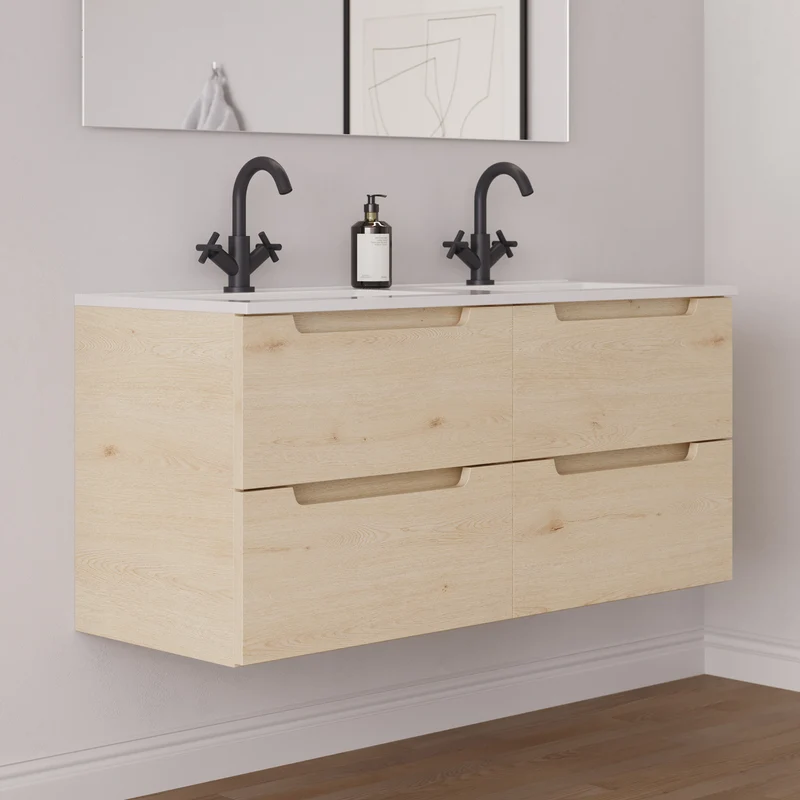 Meuble de salle de bain 140cm double vasque - 4 tiroirs - SONRIZA