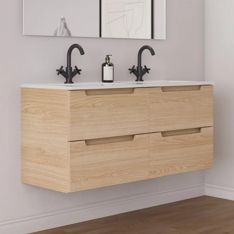 Meuble de salle de bain 140cm double vasque - 4 tiroirs - SONRIZA