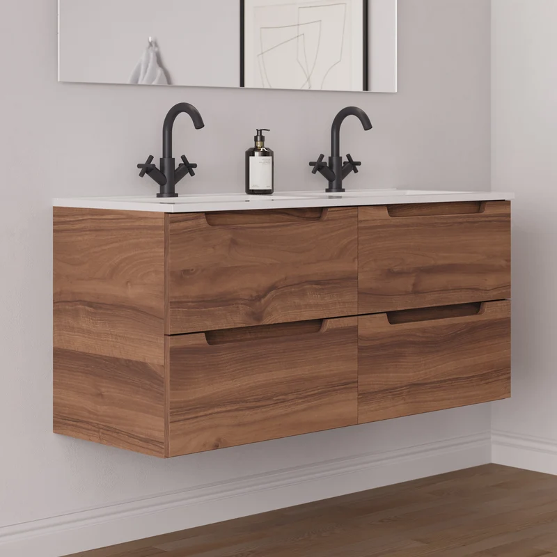 Meuble de salle de bain 140cm double vasque - 4 tiroirs - SONRIZA
