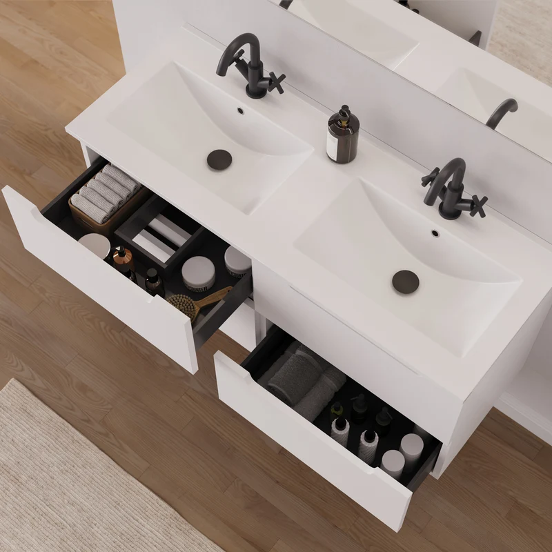 Meuble de salle de bain 140cm double vasque - 4 tiroirs - SONRIZA