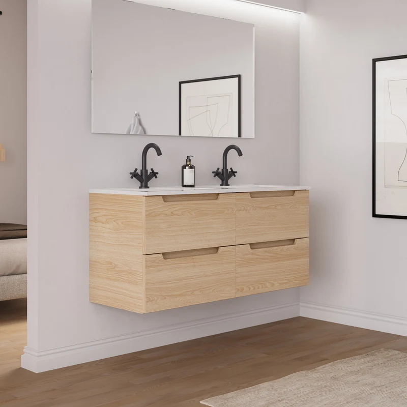 Meuble de salle de bain 140cm double vasque - 4 tiroirs - SONRIZA