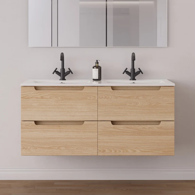 Meuble de salle de bain 140cm double vasque - 4 tiroirs - SONRIZA