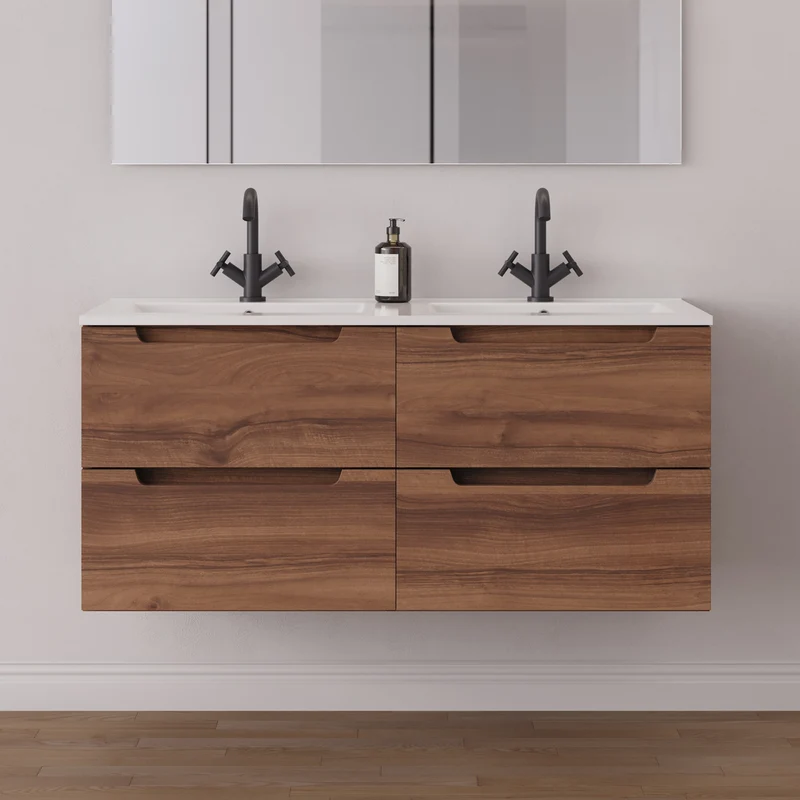 Meuble de salle de bain 140cm double vasque - 4 tiroirs - SONRIZA