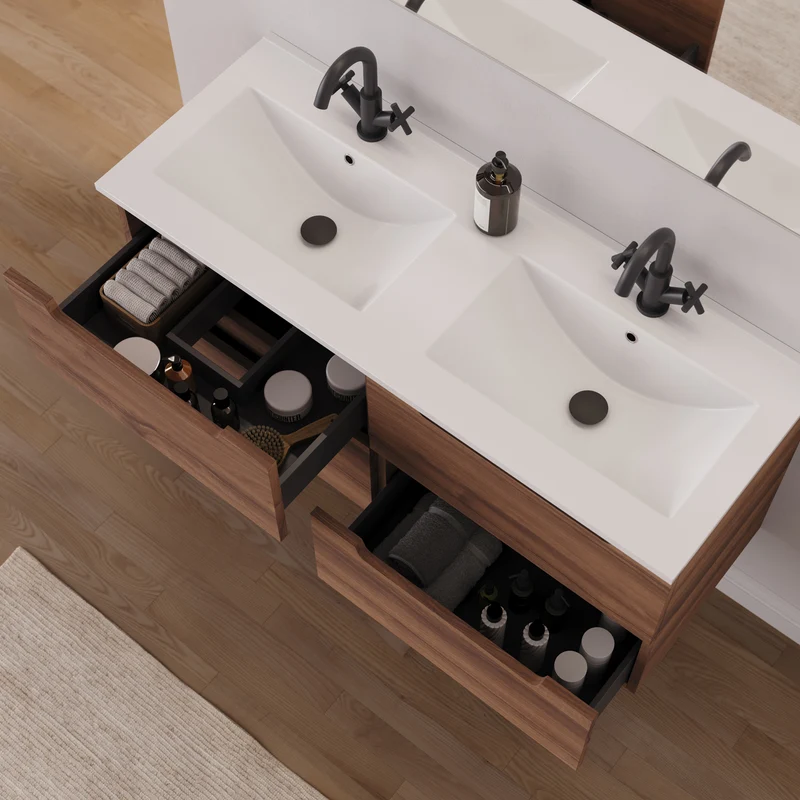Meuble de salle de bain 140cm double vasque - 4 tiroirs - SONRIZA