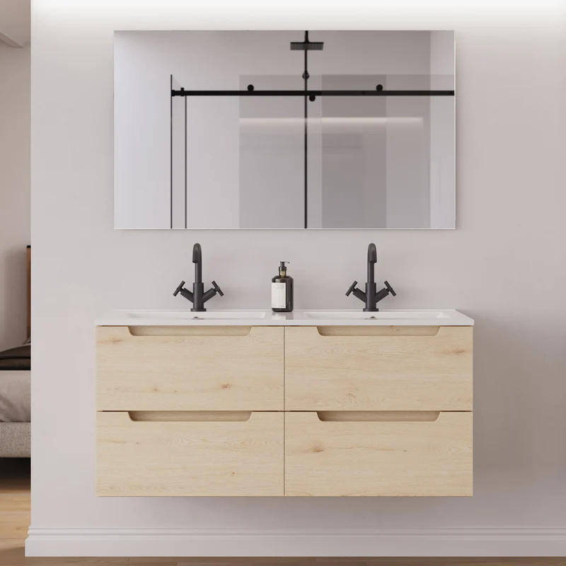 Meuble de salle de bain 140cm double vasque - 4 tiroirs - SONRIZA
