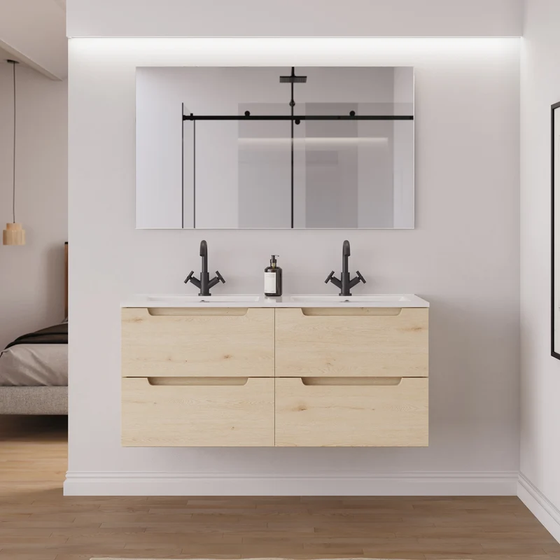 Meuble de salle de bain 140cm double vasque - 4 tiroirs - SONRIZA