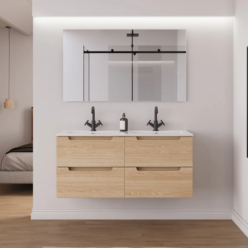 Meuble de salle de bain 140cm double vasque - 4 tiroirs - SONRIZA