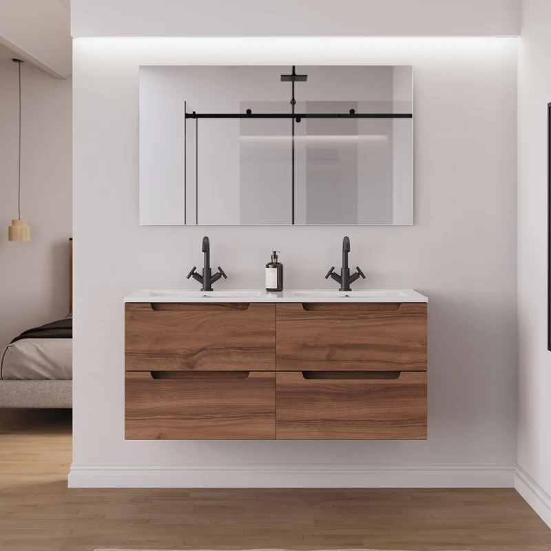 Meuble de salle de bain 140cm double vasque - 4 tiroirs - SONRIZA