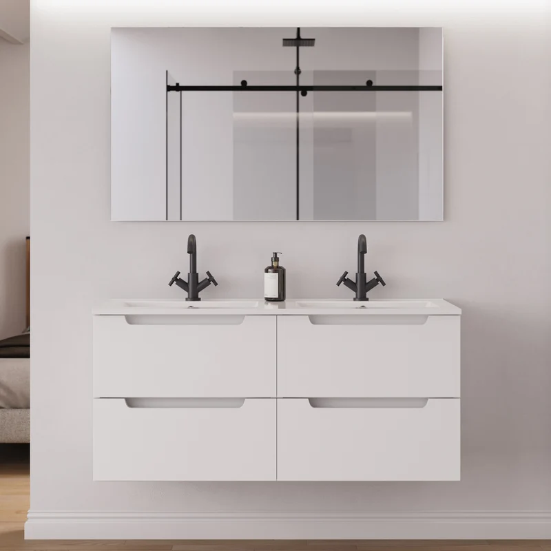 Meuble de salle de bain 140cm double vasque - 4 tiroirs - SONRIZA