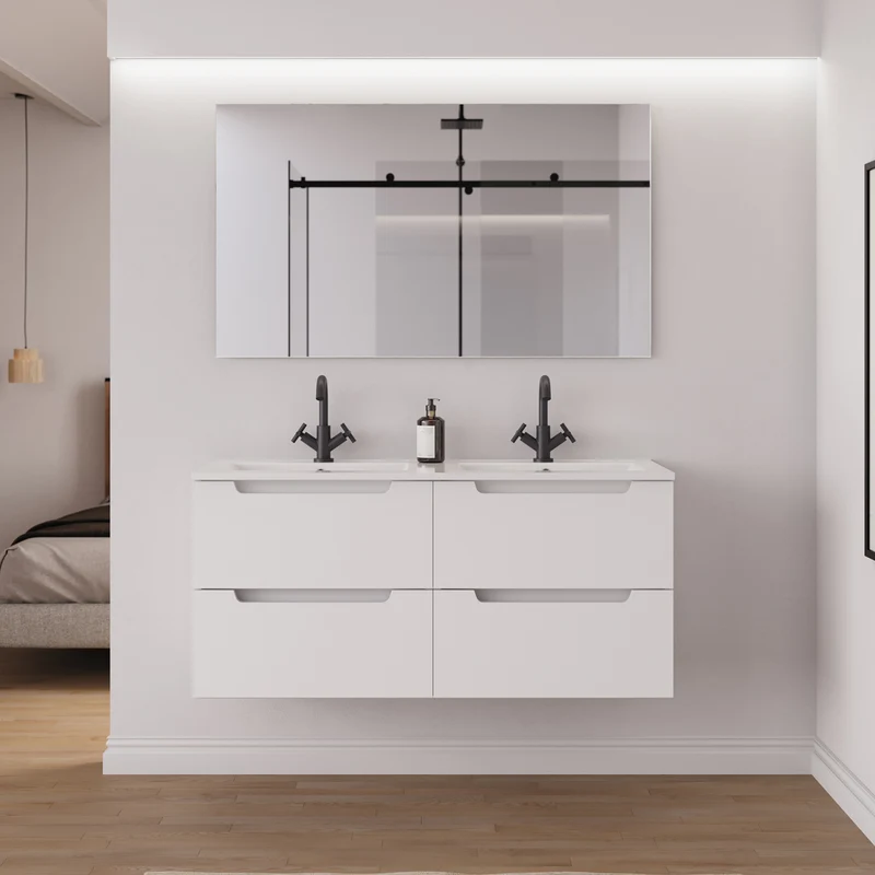 Meuble de salle de bain 140cm double vasque - 4 tiroirs - SONRIZA