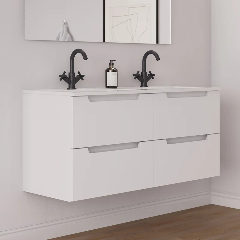 Meuble de salle de bain 140cm double vasque - 4 tiroirs - SONRIZA