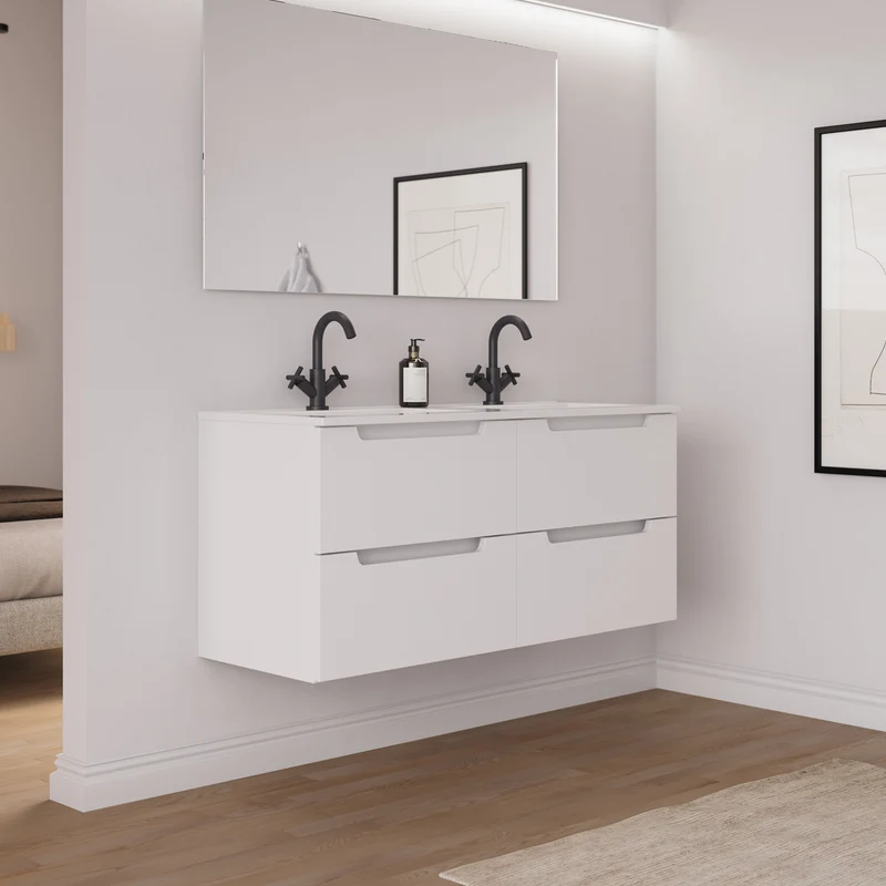 Meuble de salle de bain 140cm double vasque - 4 tiroirs - SONRIZA
