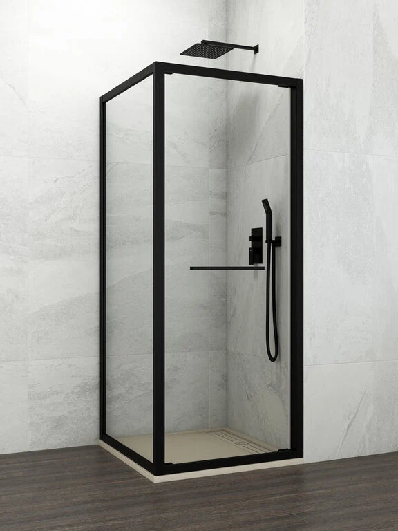 Mampara angular puerta abatible + lateral fijo SPAZIO