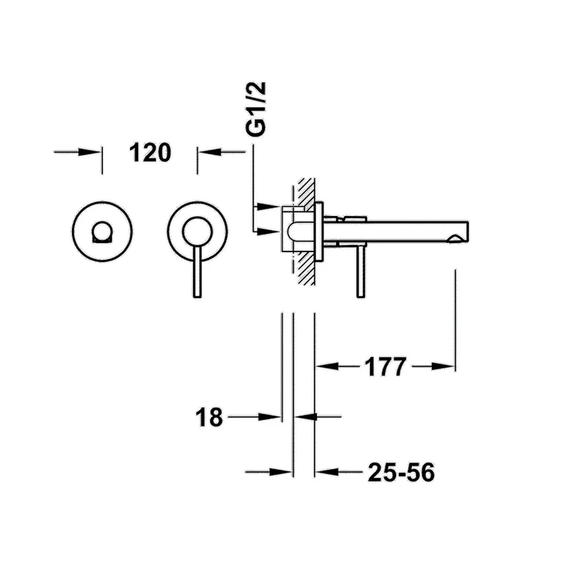 Grifo monomando de lavabo para empotrar con caño y acabado cromado Max Tres