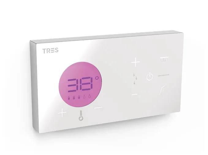 Kit de grifo para bañera con panel termostático y electrónico Shower Technology Blue Edition TRES