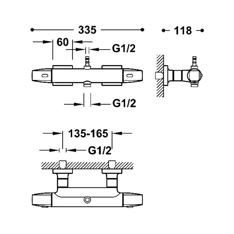 Grifo termostático mural de dos vías con conexión para barra y acabado oro mate BASIC de Over Wall Tres