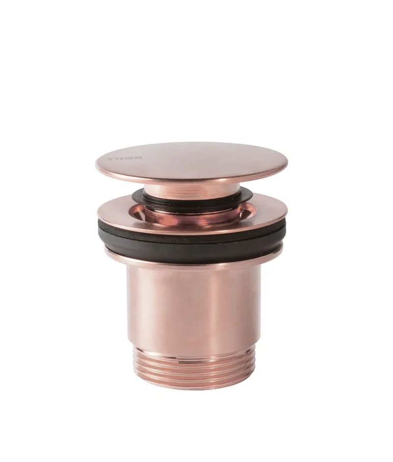 Válvula de desagüe para lavabo con rebosadero opcional acabado oro rosa mate 24K Click Clack Simple Rapid Tres