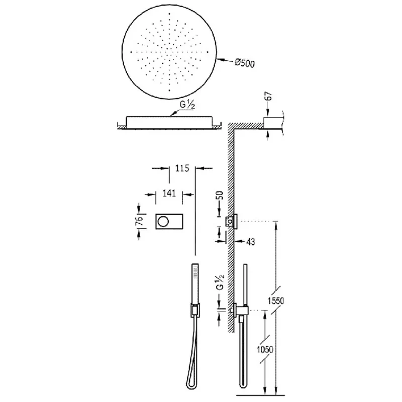 Grifo termostático electrónico para ducha con dos vías acabado negro mate Shower Tres