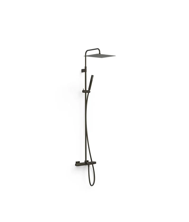 Columna de ducha termostática con múltiples vías, volante cuadrado y acabado negro bronce Over Wall Tres