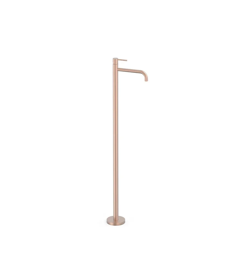 Grifo de pie monomando para lavabo con maneta de latón acabado oro rosa mate STUDY EXCLUSIVE TRES