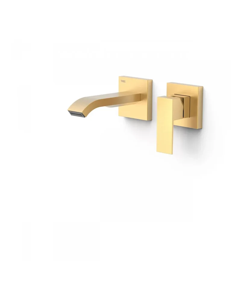 Grifo monomando de pared para lavabo con cascada y acabado oro mate Cuadro Exclusive TRES