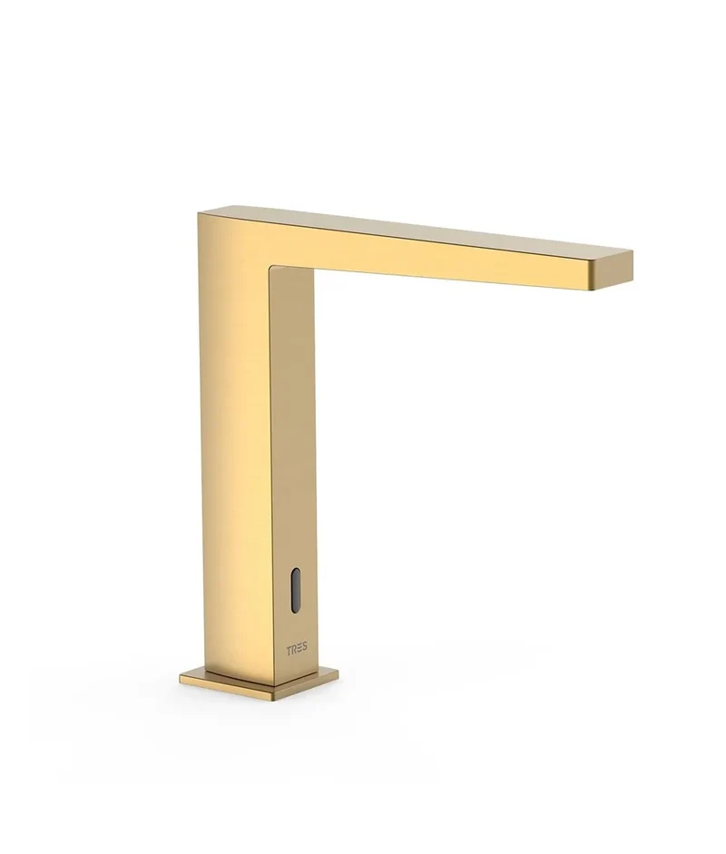 Grifo electrónico para lavabo con sensor de infrarrojo acabado oro mate Slim TRES