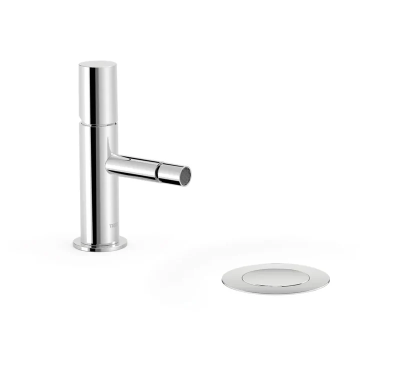 Grifo monomando para bidé con desagüe y caño fabricado de latón con acabado cromado Study TRES