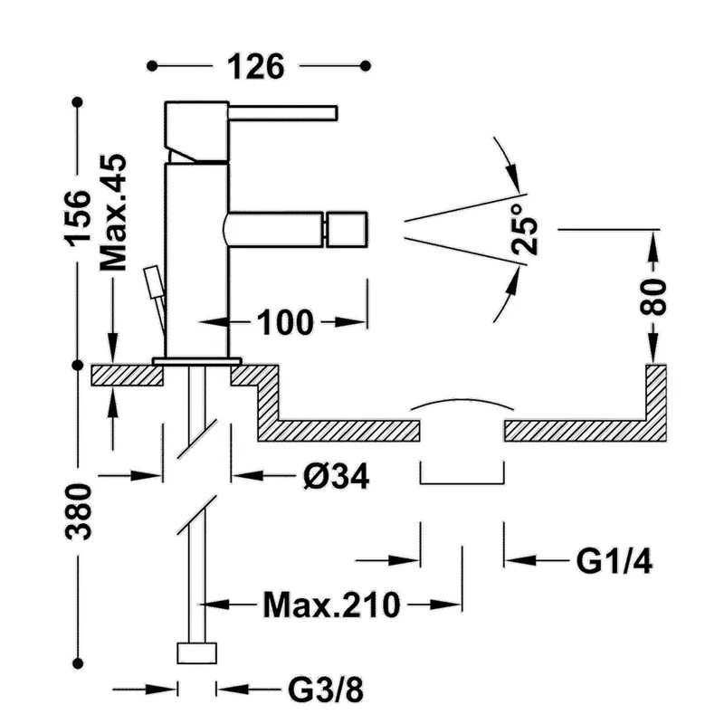 Grifo monomando para bidé con desagüe y caño fabricado de latón con acabado cromado Study TRES