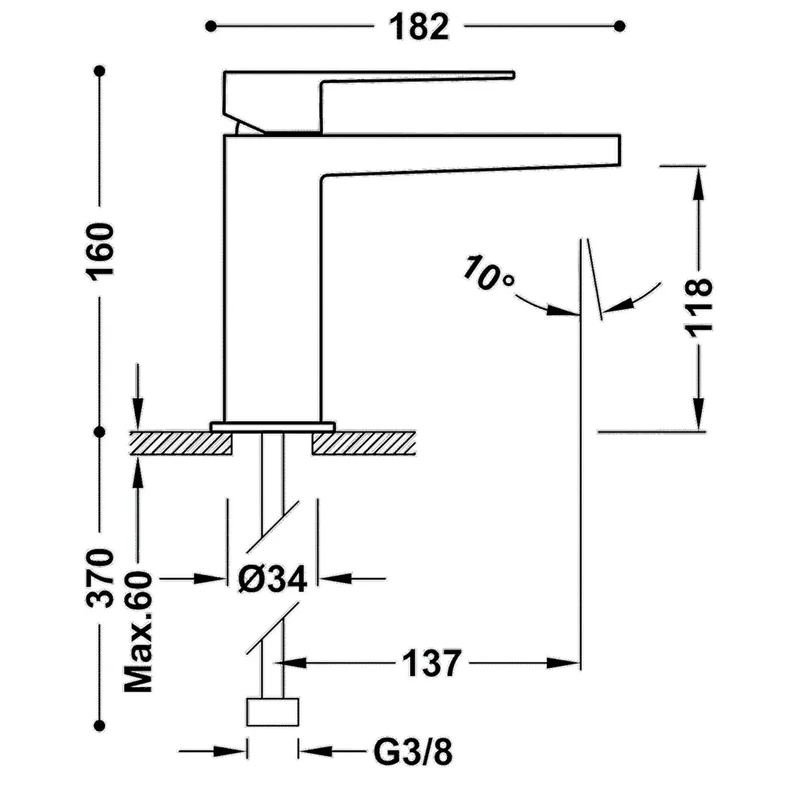 Grifo monomando para lavabo fabricado en latón con acabado en oro mate S Slim TRES