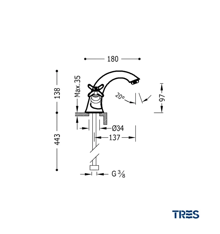 Grifo de lavabo bimando de estilo clásico CLASIC TRES