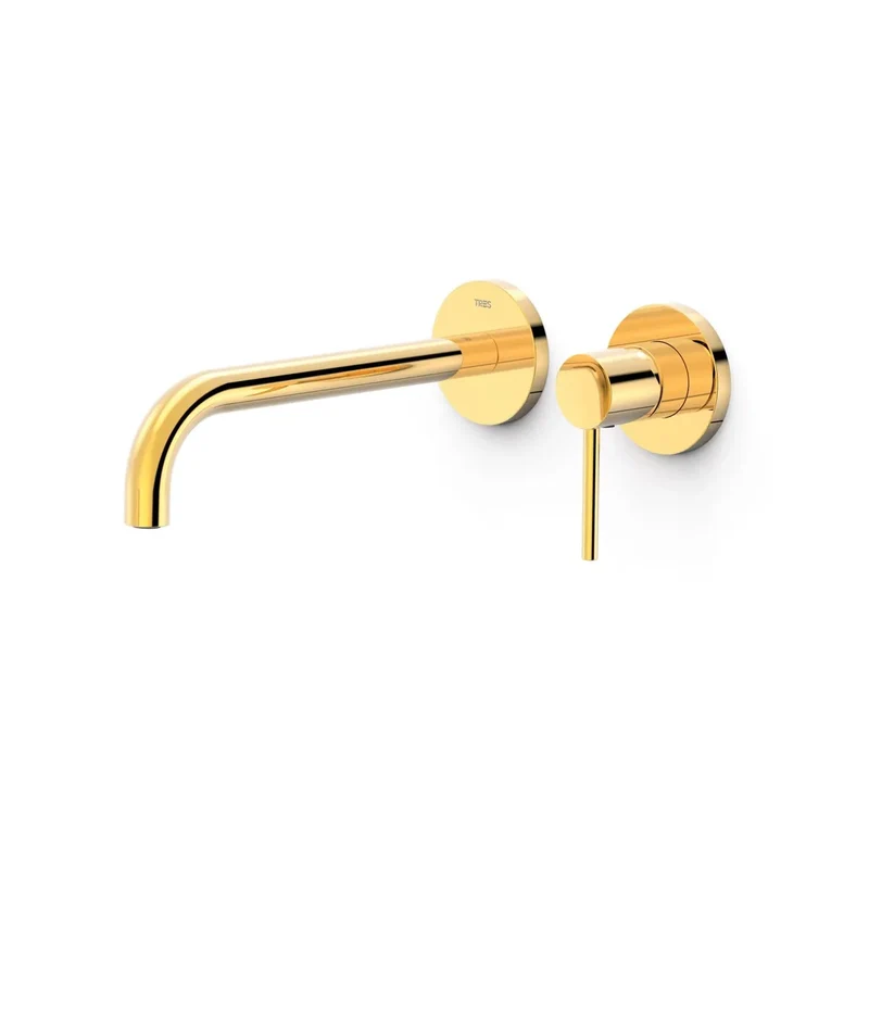 Grifo monomando de latón empotrado para lavabo con amortiguadores acústicos acabado dorado Study Tres