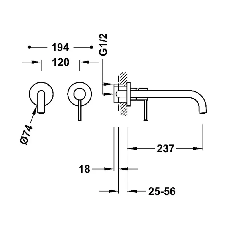 Grifo monomando de latón empotrado para lavabo con amortiguadores acústicos acabado dorado Study Tres
