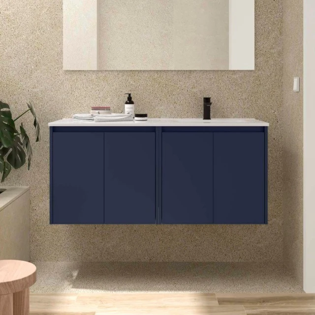 SALGAR 118774 NOJA Mueble+Lavabo 4 Puertas 120 cm Color Azul Satinado Con Encimera Izquierda