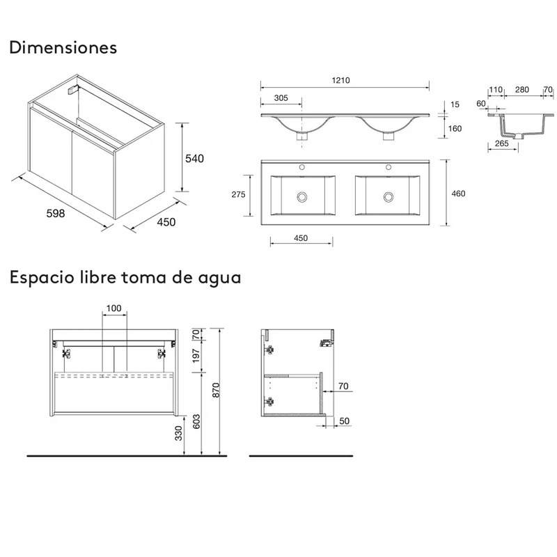 SALGAR 118774 NOJA Mueble+Lavabo 4 Puertas 120 cm Color Azul Satinado Con Encimera Izquierda