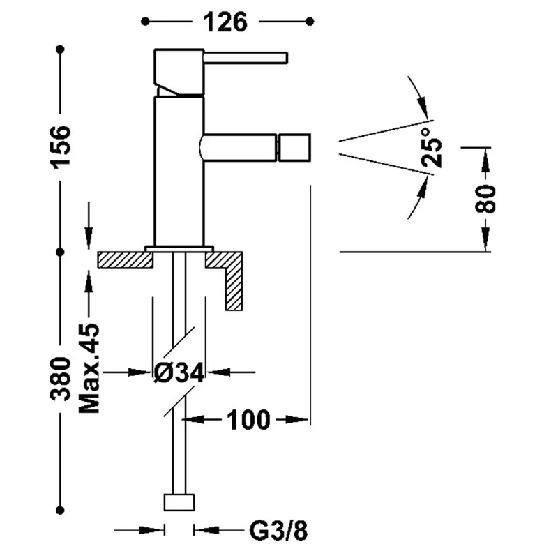Grifo monomando para bidé con rótulo orientable acabado oro rosa mate 24K Study Tres