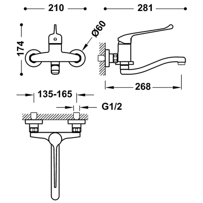 Grifo de pared con acabado médico Especial Basic TRES