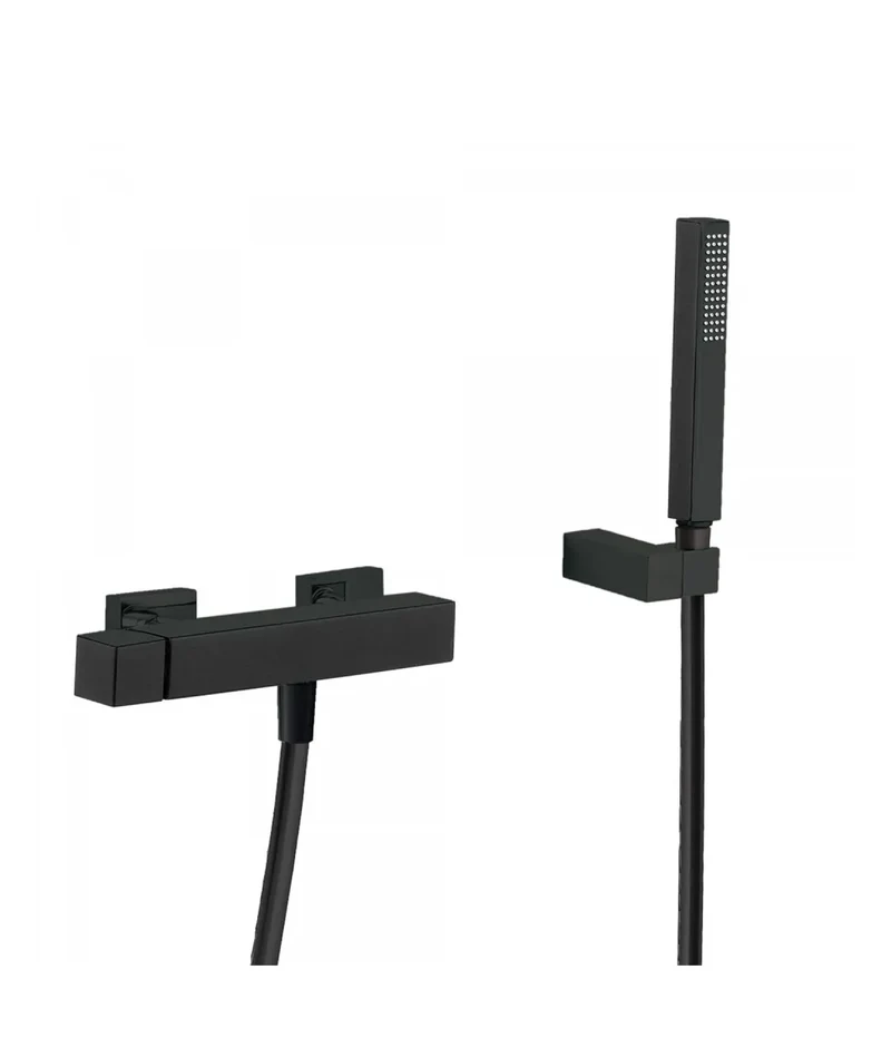 Grifo de ducha monomando para empotrar en pared de latón con acabado negro mate Cuadro TRES