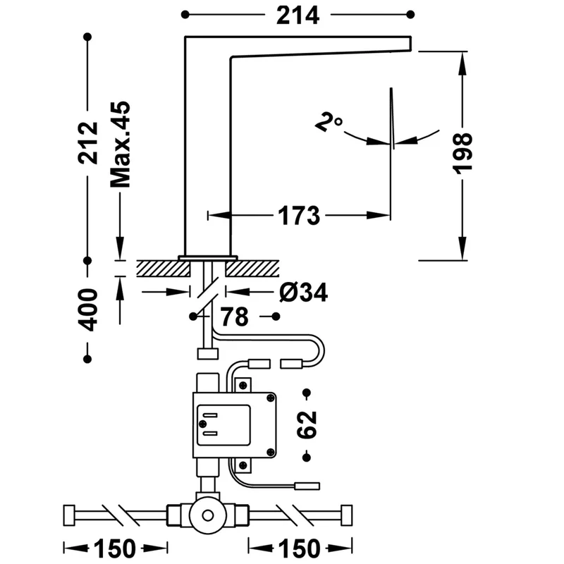 Grifo electrónico con acabado negro mate para lavabo sistema premezclador Slim TRES