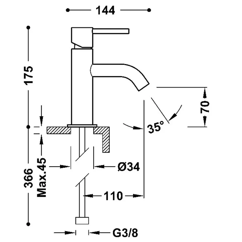 Grifo de repisa para lavabo monomando con latiguillos flexibles de alimentación en negro mate Study Tres