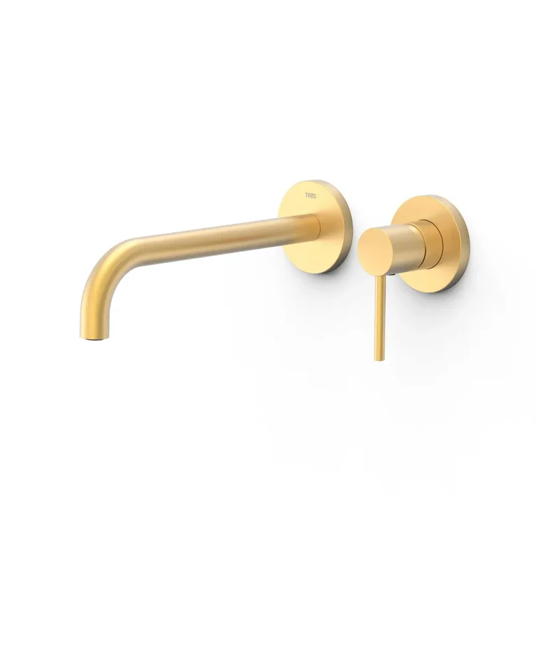 Grifo monomando empotrado para lavabo con amortiguadores acústicos de acabado oro mate 24 K Study Tres