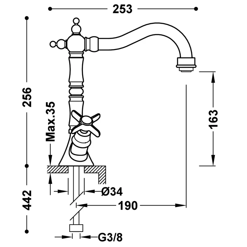 Grifo para lavabo bimando con caño giratorio de latón viejo mate Clasic TRES