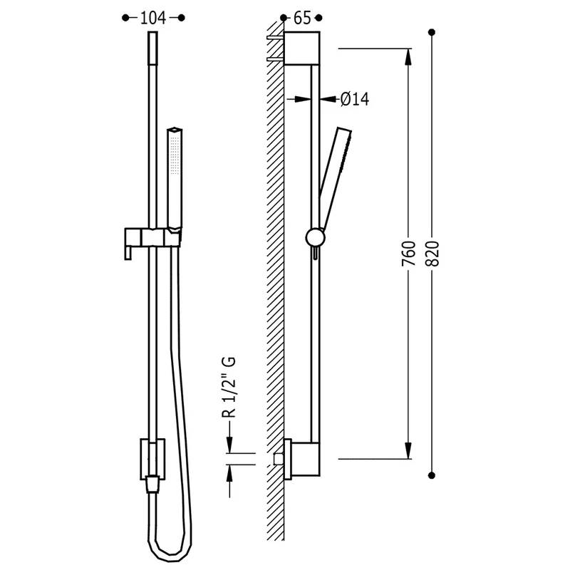 Columna de ducha con barra vertical deslizante de latón acabado blanco TRES