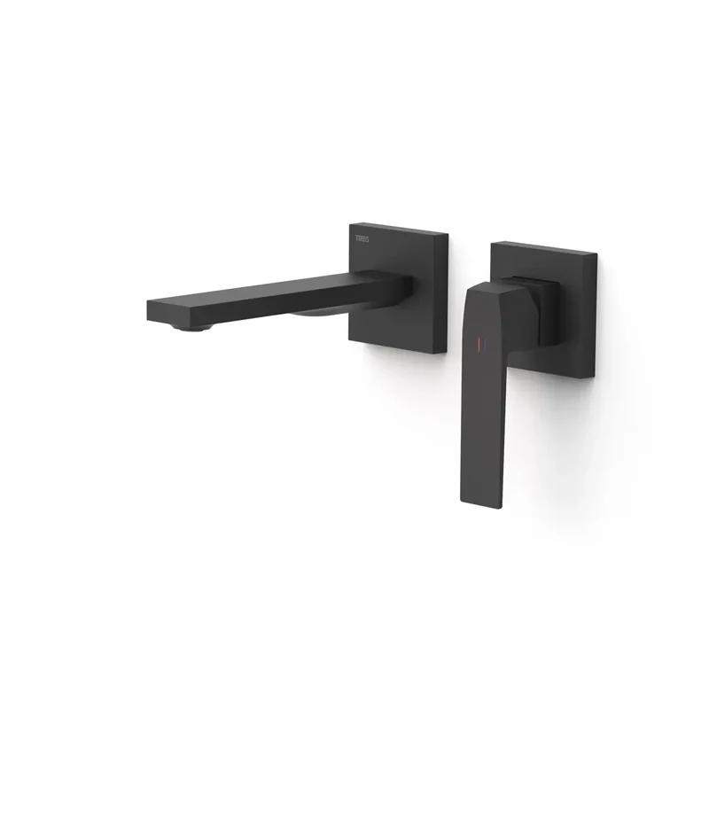 Grifo monomando empotrado para lavabo con junta antihumedad y caño negro mate Slim TRES