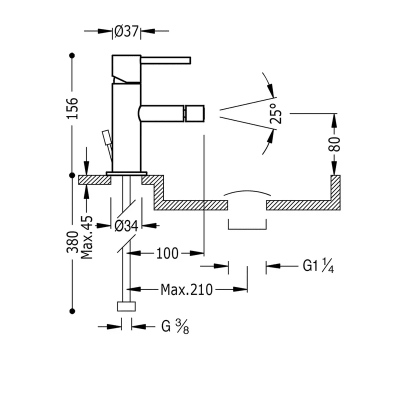 Grifo monomando para bidé con caño tubular de latón y acabado cromado Max-Tres